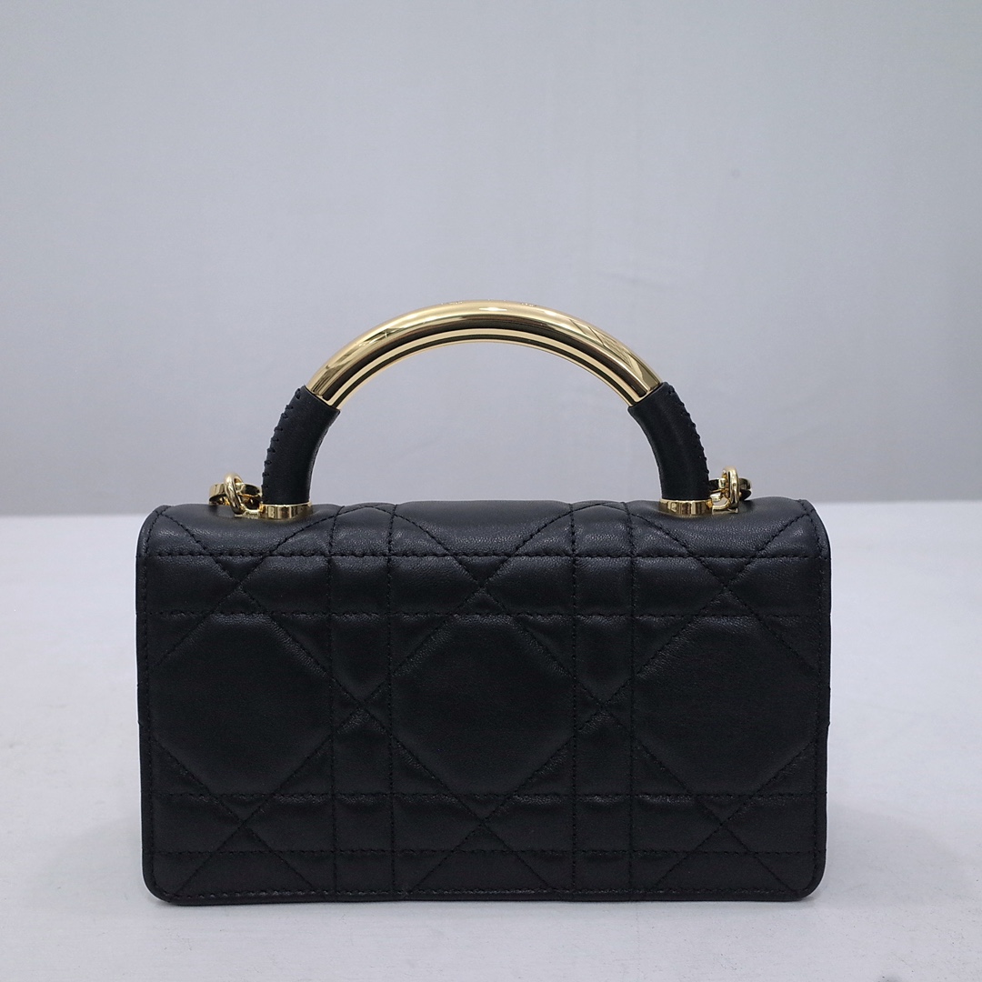 Mini Dior Ange Bag Black Macrocannage Lambskin